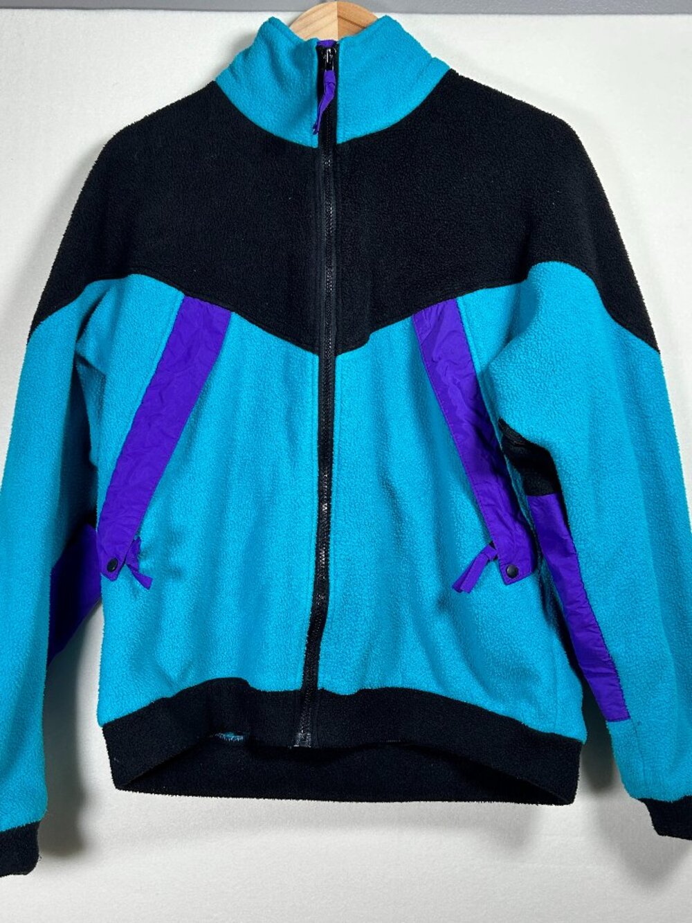 Vintage 90s Moonstone Fleece Jacket Teal Purple Black Full Zip Vtg Men Medium M
